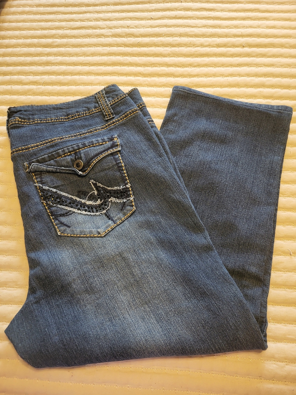 Women’s Blue Embellished Pocket Capris